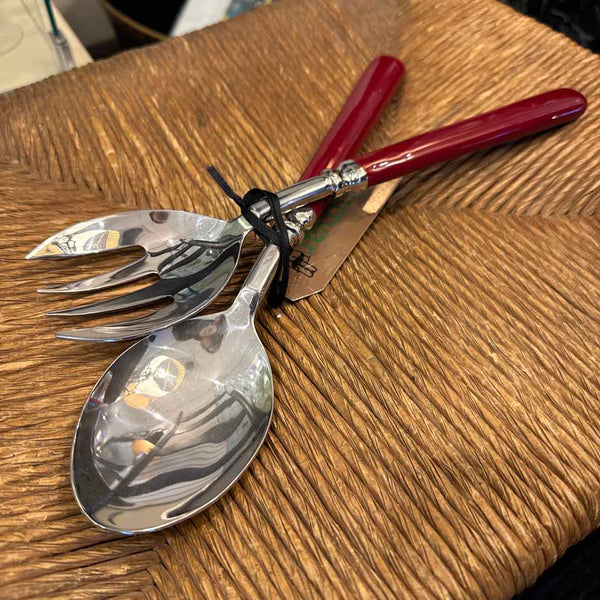 Cranberry Stainless Server Set