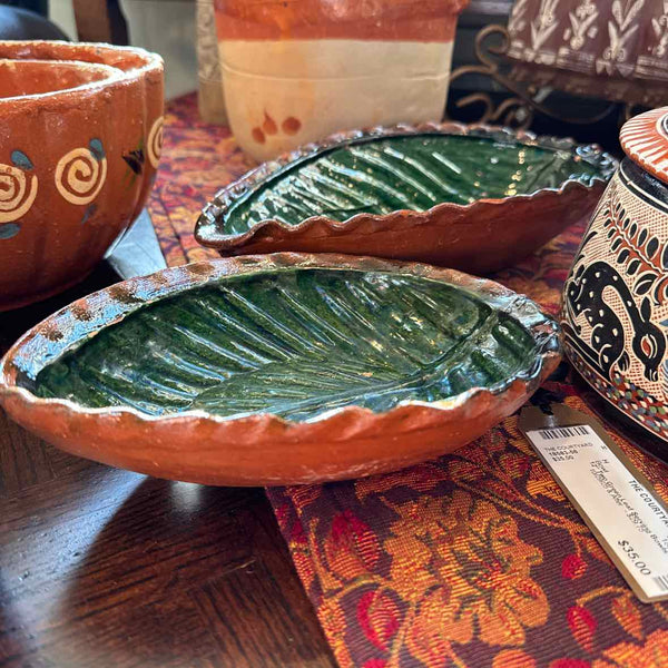 Two Green Leaf Serving Bowls