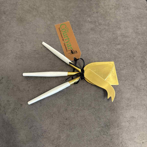 Three Piece Gold And Marble Cheese Set