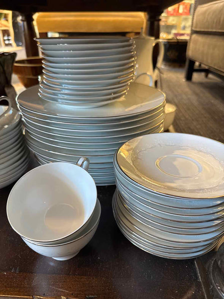 Noritake White/Silver Rim China (5 pc. service for 12, 7 serving pieces)