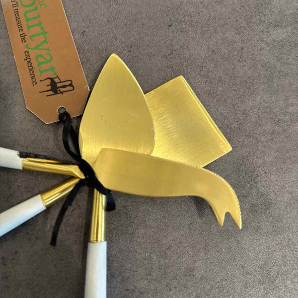 Three Piece Gold And Marble Cheese Set