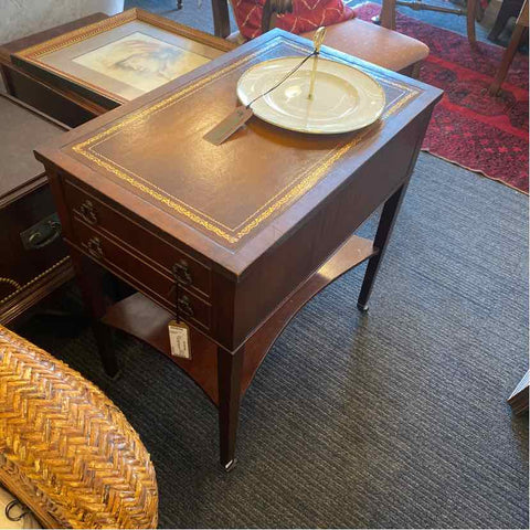 Rectangular Leather Top Side Table