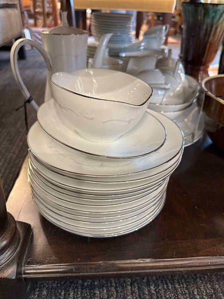Noritake White/Silver Rim China (5 pc. service for 12, 7 serving pieces)
