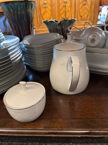 Noritake White/Silver Rim China (5 pc. service for 12, 7 serving pieces)