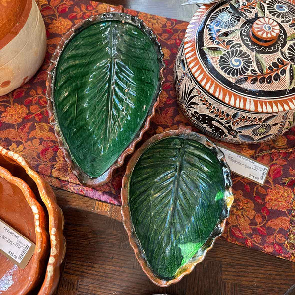 Two Green Leaf Serving Bowls