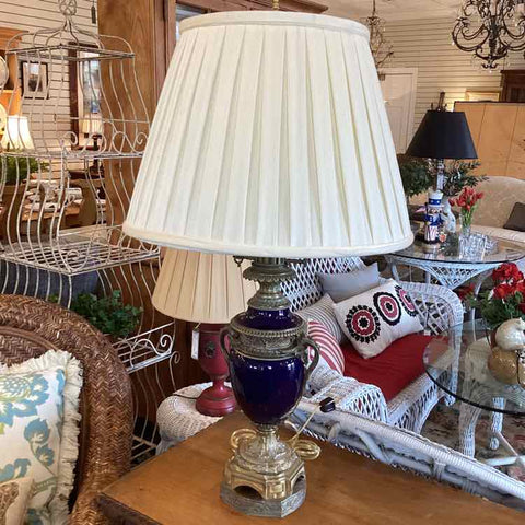 Antique Cobalt and Solid Brass Lamp