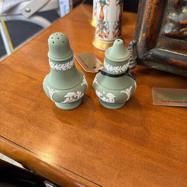 Wedgwood Jasperware Salt  and Pepper - Sage