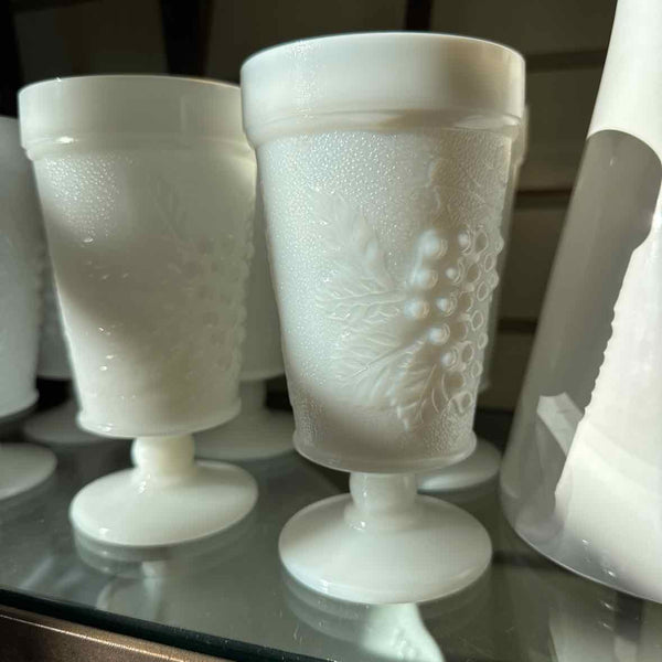 Milk Glass Tumblers Set of 12 Grape Pattern