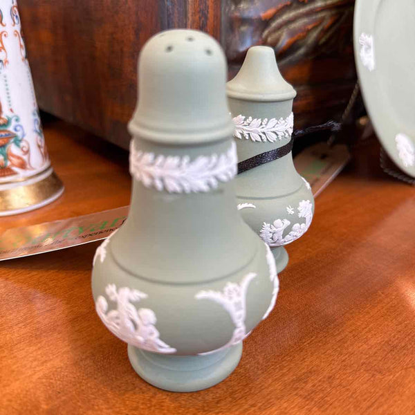 Wedgwood Jasperware Salt  and Pepper - Sage