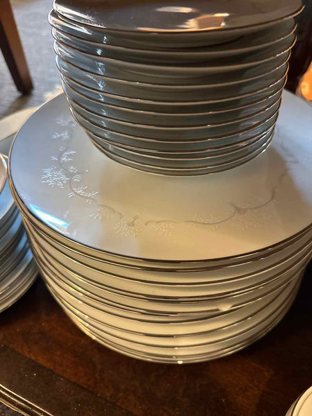 Noritake White/Silver Rim China (5 pc. service for 12, 7 serving pieces)