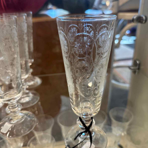 Etched Champagne Flutes, Set of 8