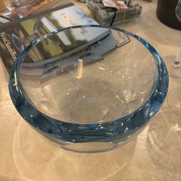 Blue Faceted Crystal Bowl - Signed