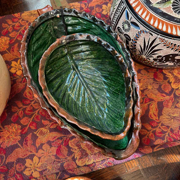 Two Green Leaf Serving Bowls