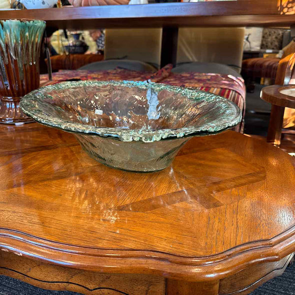 Green Glass Oval Bowl
