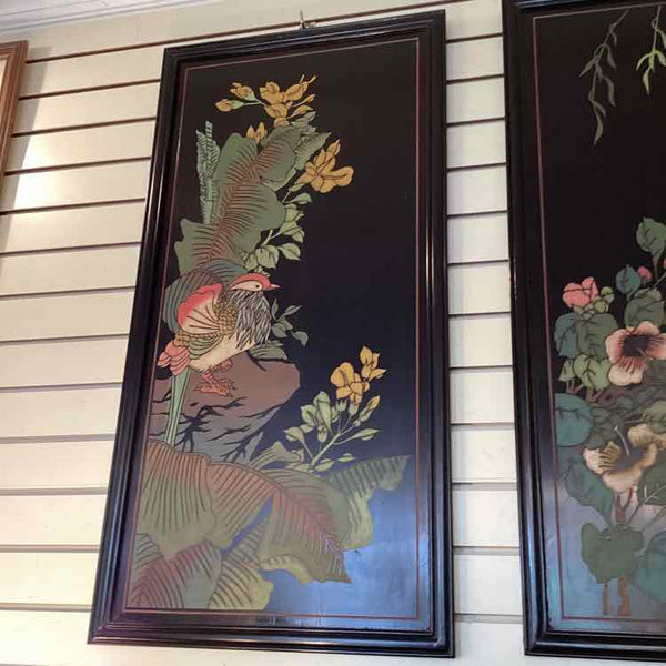 Set of 3 Black Lacquered Asian Art