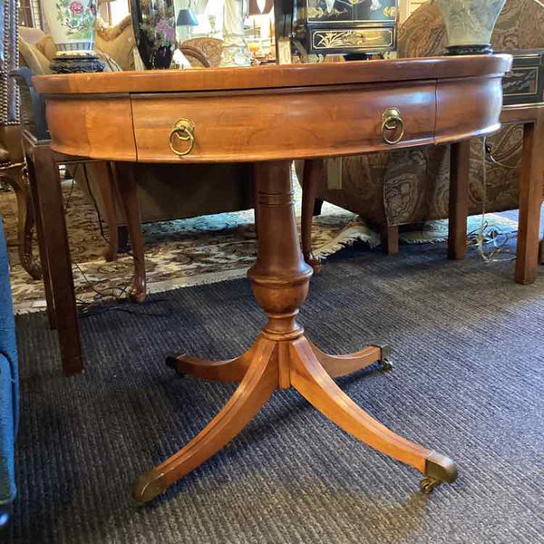 Round Leather Top Drum Table