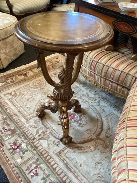 Leather Top Accent Table with Talon Legs