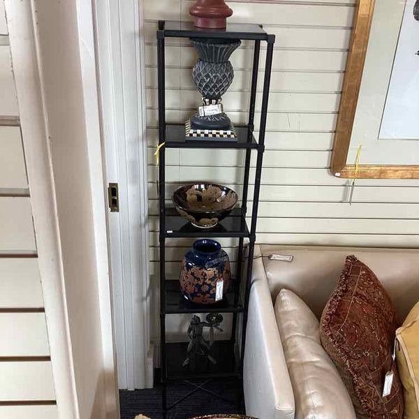 Black Metal Etagere with Granite Shelves