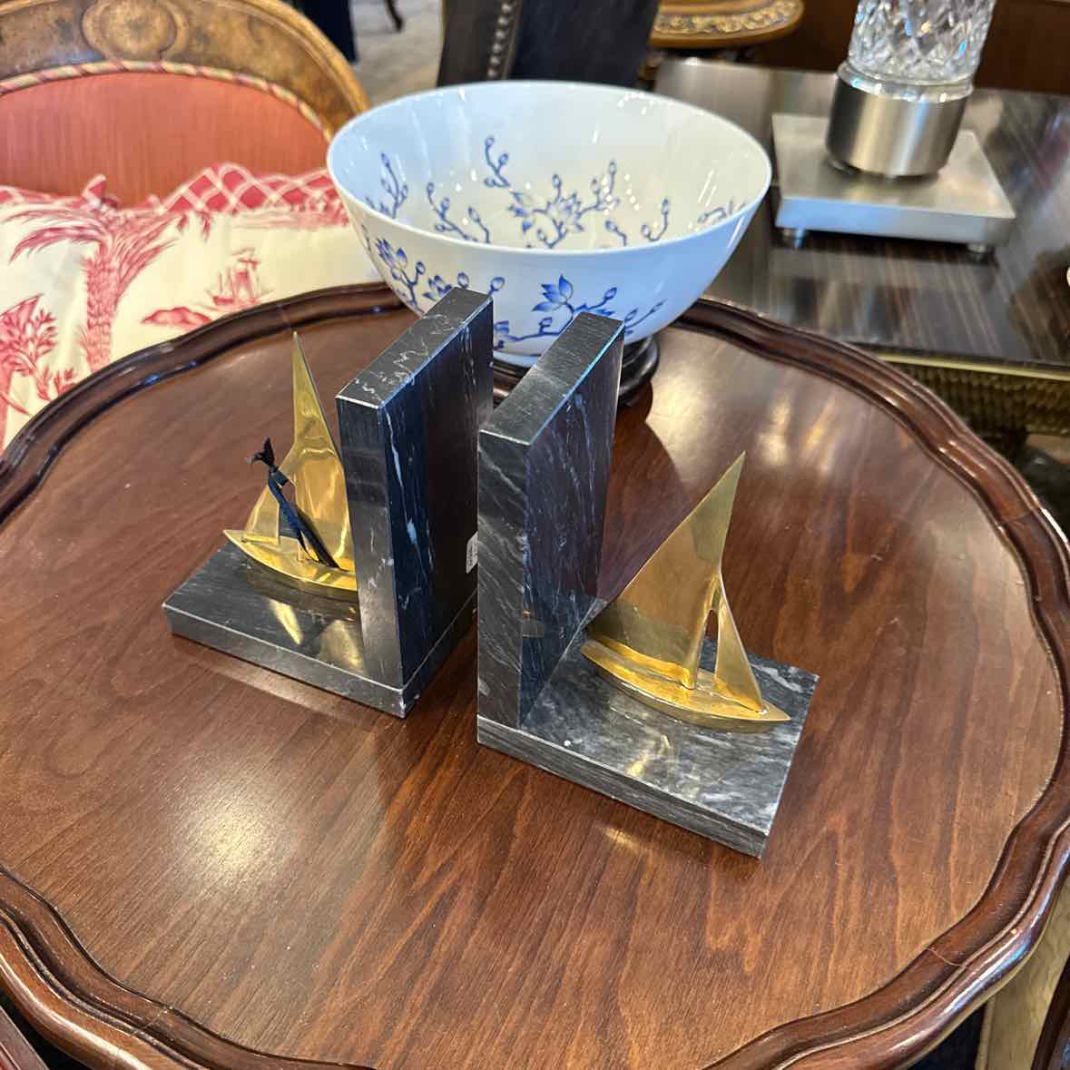 Brass And Marble Sailboat Bookends