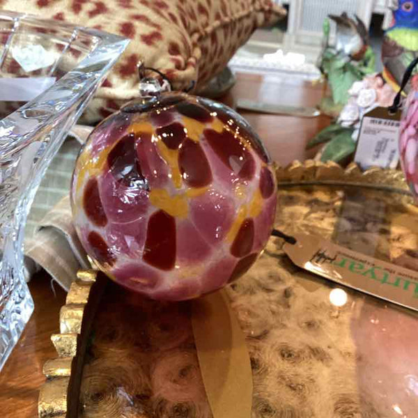 Maroon, Pink And Orange Art Glass Ball