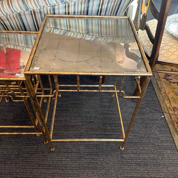 Gold Bamboo Nesting Tables with Mirrored Tops - Set of 3