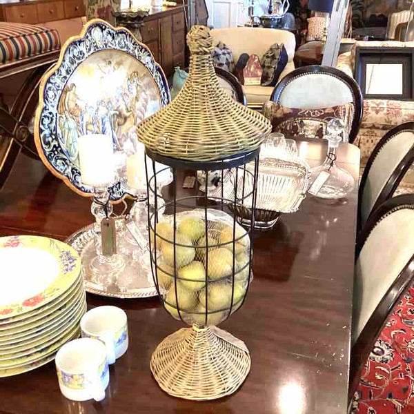 Metal And Wicker Urn With Apples