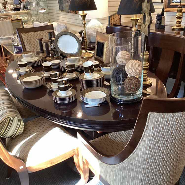 Double Pedestal Oval  Dining Table With Six Chairs