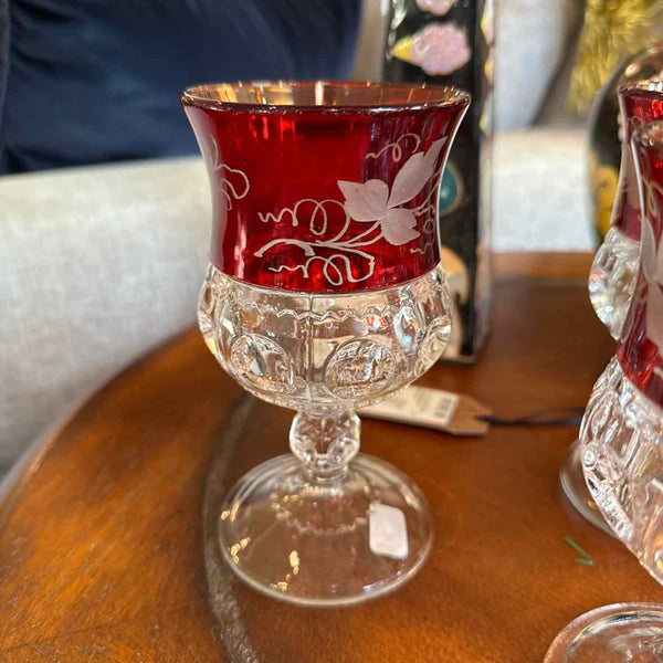 Four Etched Ruby Glasses