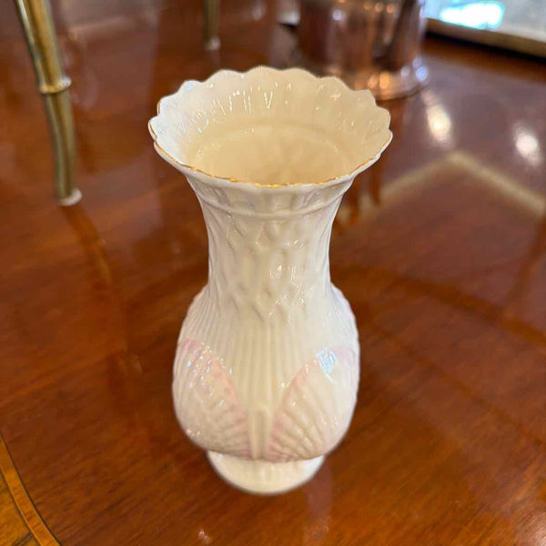 Belleek Ivory/PinK Shell Vase