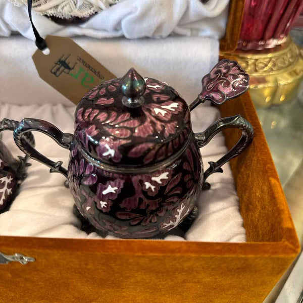 3-Pc Serving Items w/Tray In Box (Decorative enamel/Silver)