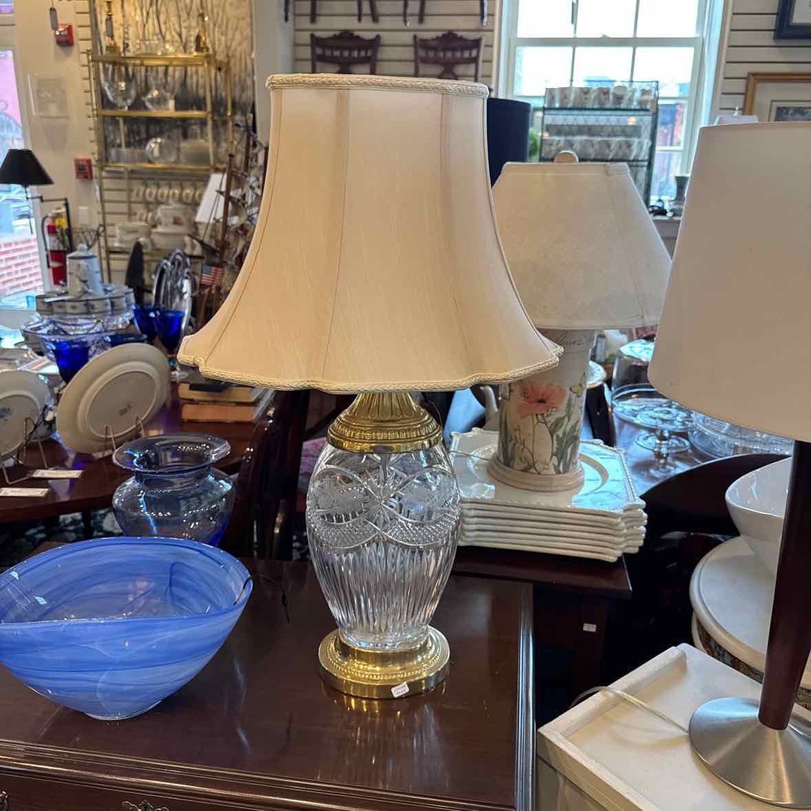 Crystal And Brass Lamp With Shade