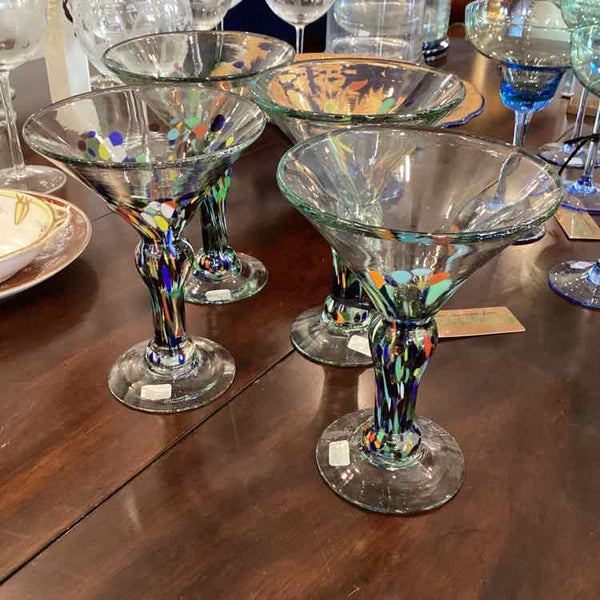 Hand Blown Confetti Pattern Martini Glassws - Set of 4