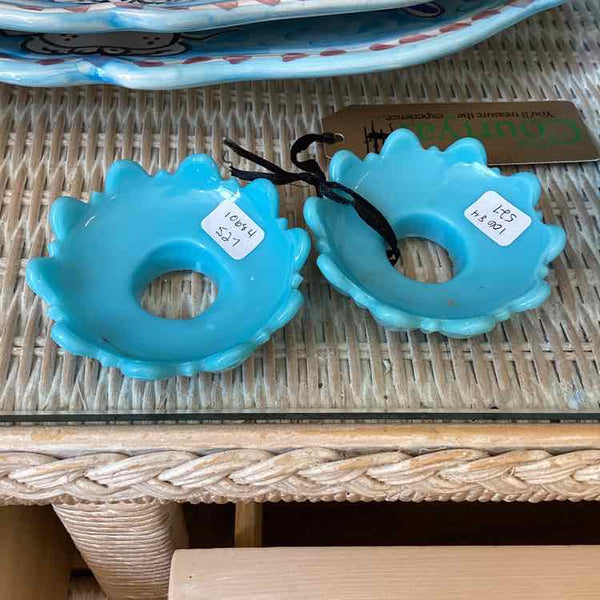 Pair of Aqua Milk Glass Bobeches