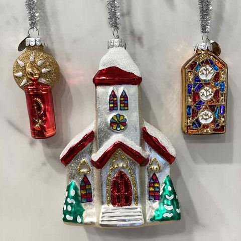 3 Radko Ornaments (25th anniversary) - Church, Window, Candle