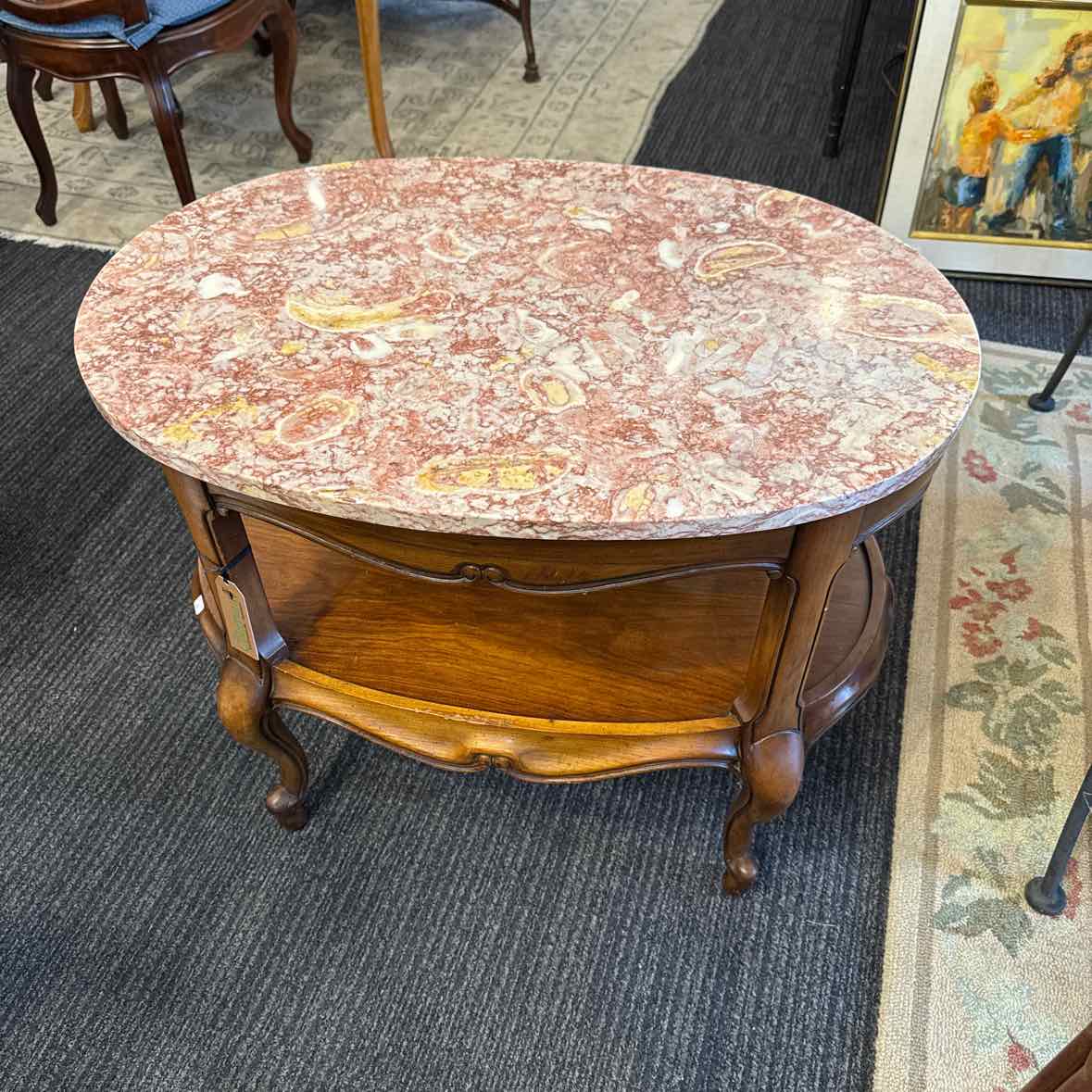 Marble Top And Carved Wood Table