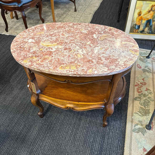 Marble Top And Carved Wood Table