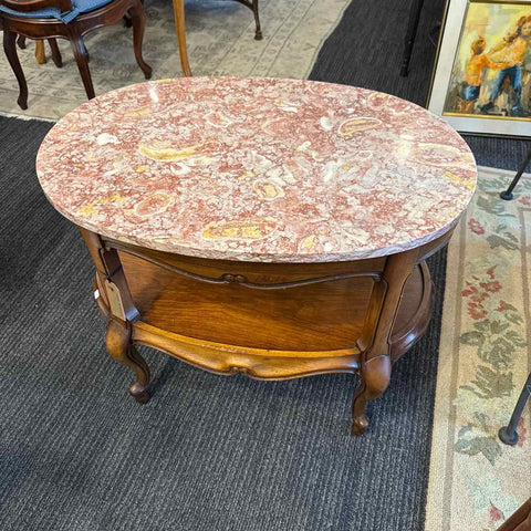 Marble Top And Carved Wood Table