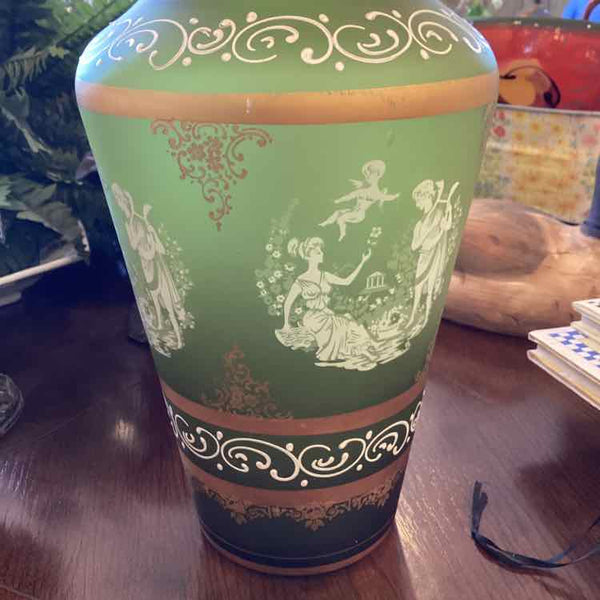 Vintage Frosted Green Glass Vase