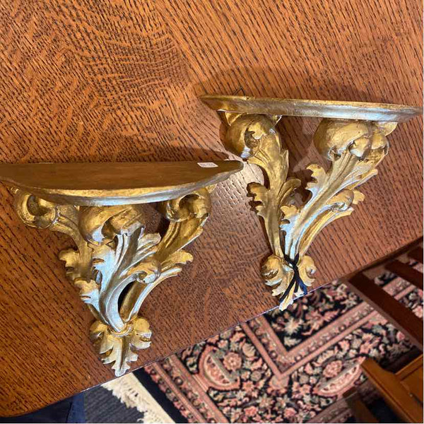 Pair of Italian Gold Gilt Carved Wood Sconces