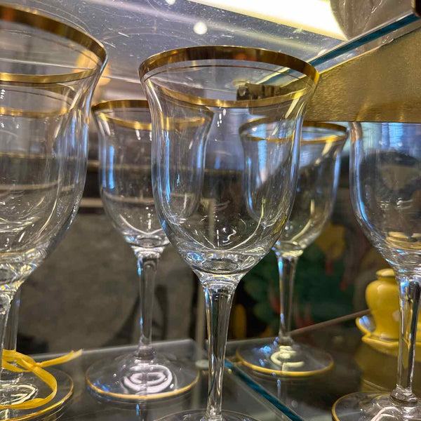 Set of 8 Gold Rimmed Wine Glasses