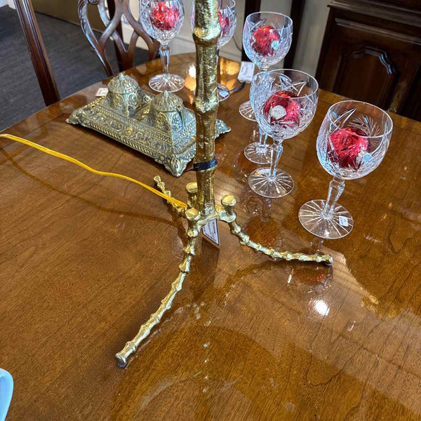 Pair of Gold Bamboo Lamps with Black Shades