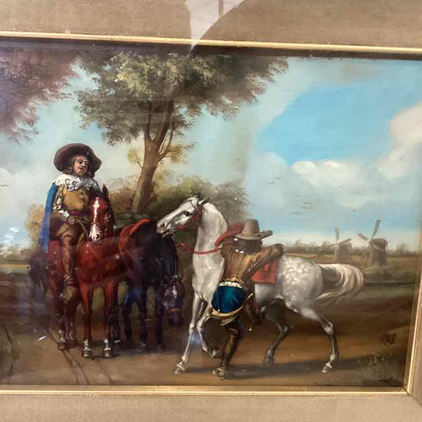 Historical Equestrian Oil Painting