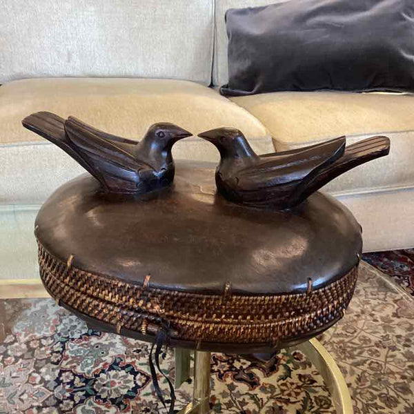 Wooden Oval Box with 2 Birds
