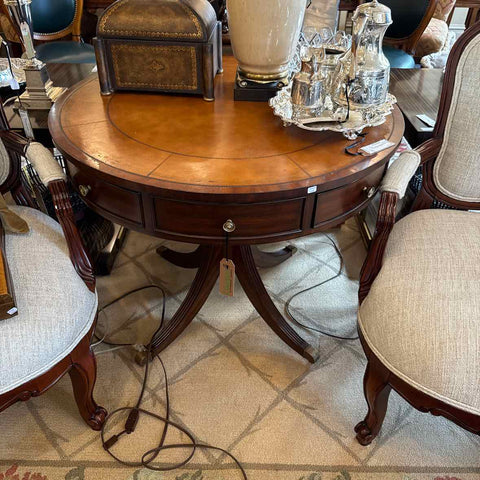 Ethan Allen Round Mahogany Leathertop Table