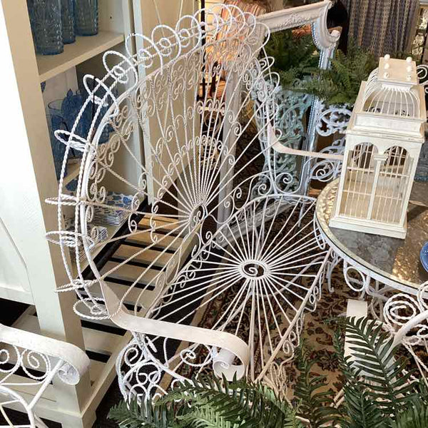White Wrought Iron High Back  Settee
