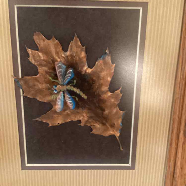 Framed Copper Oak Leaf & Dragonfly