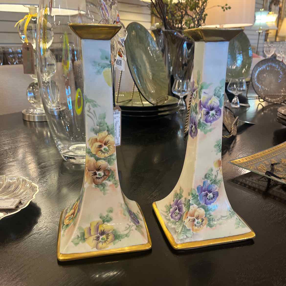 Pair of Limoges Handpainted Candlesticks