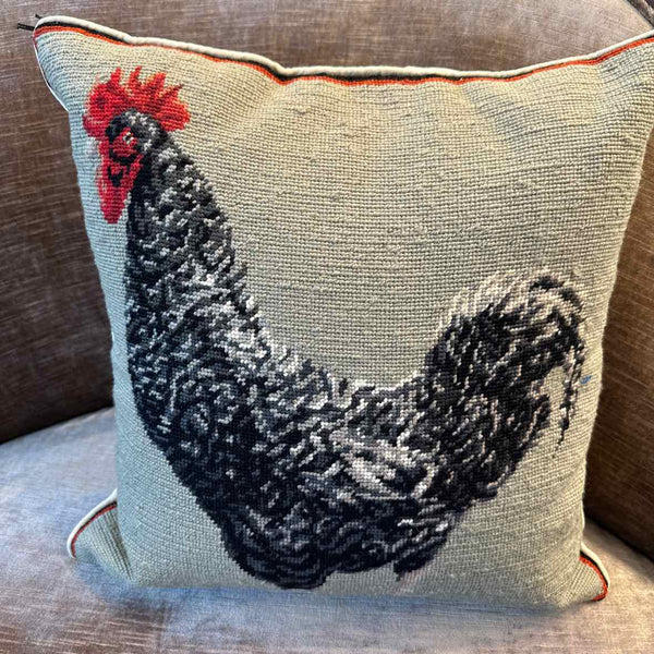 Green Rooster Needlepoint Pillow
