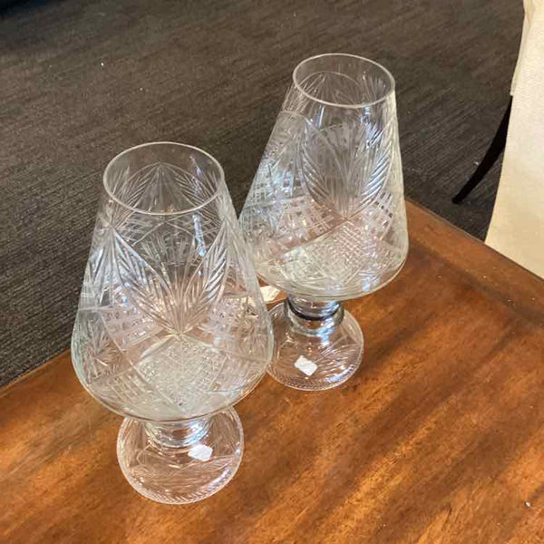 Pair of Hurricane Lamps, Bell Shaped Shades