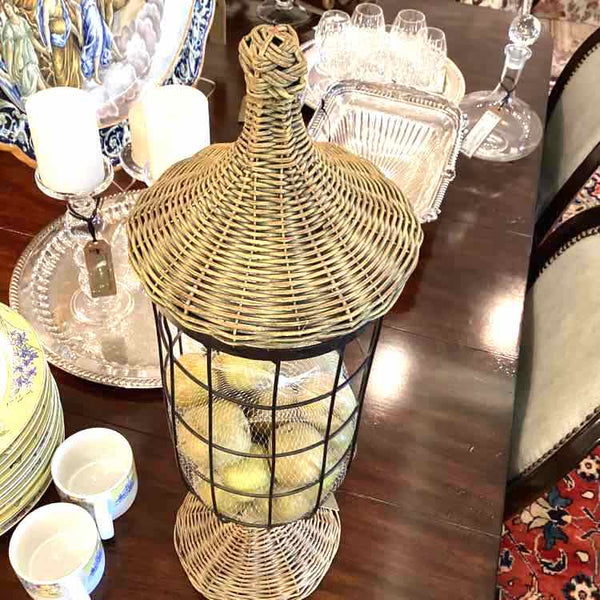 Metal And Wicker Urn With Apples